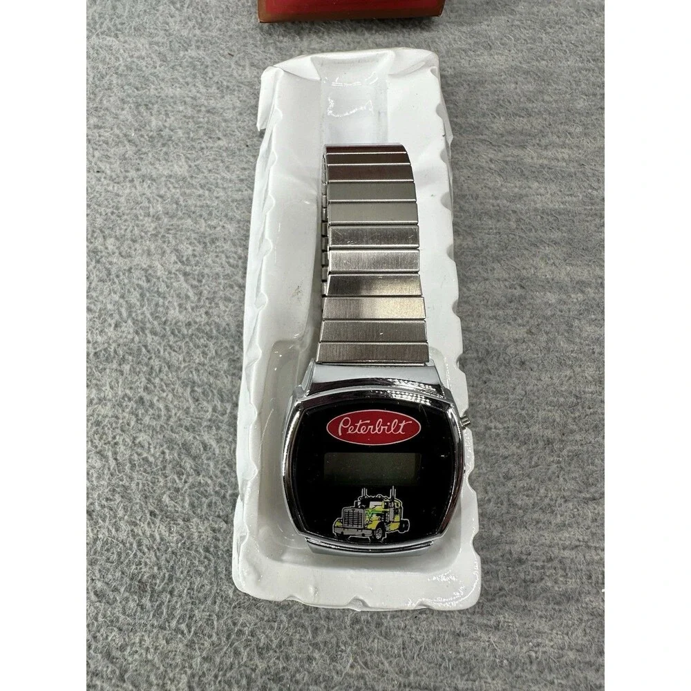 PETERBILT TRUCK Vintage Digital Mechanical Analog Silver Tone Watch
